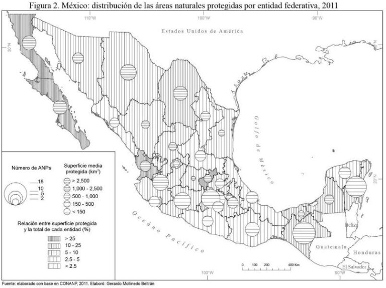 México: distribución de las áreas naturales protegidas 2011